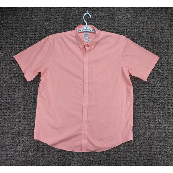 LL Bean Shirt Mens XL Pink Gingham Short Sleeve Traditional Fit Casual Preppy - Picture 1 of 6